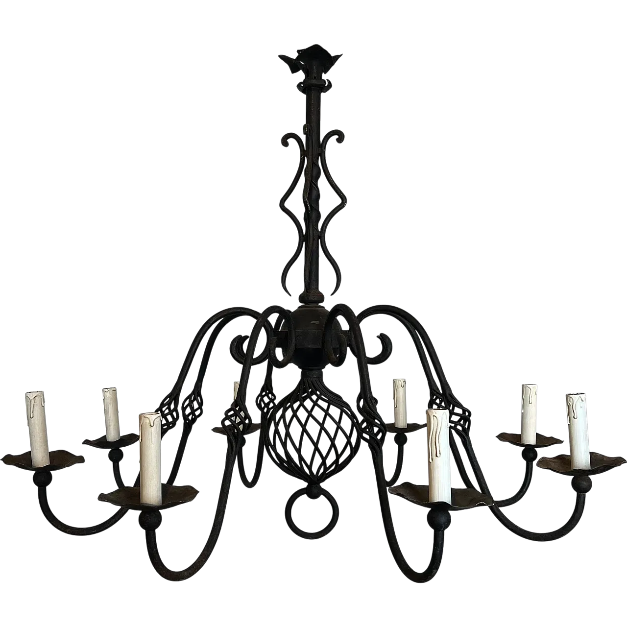 Wrought iron chandelier with 8 lights, 1950s 21