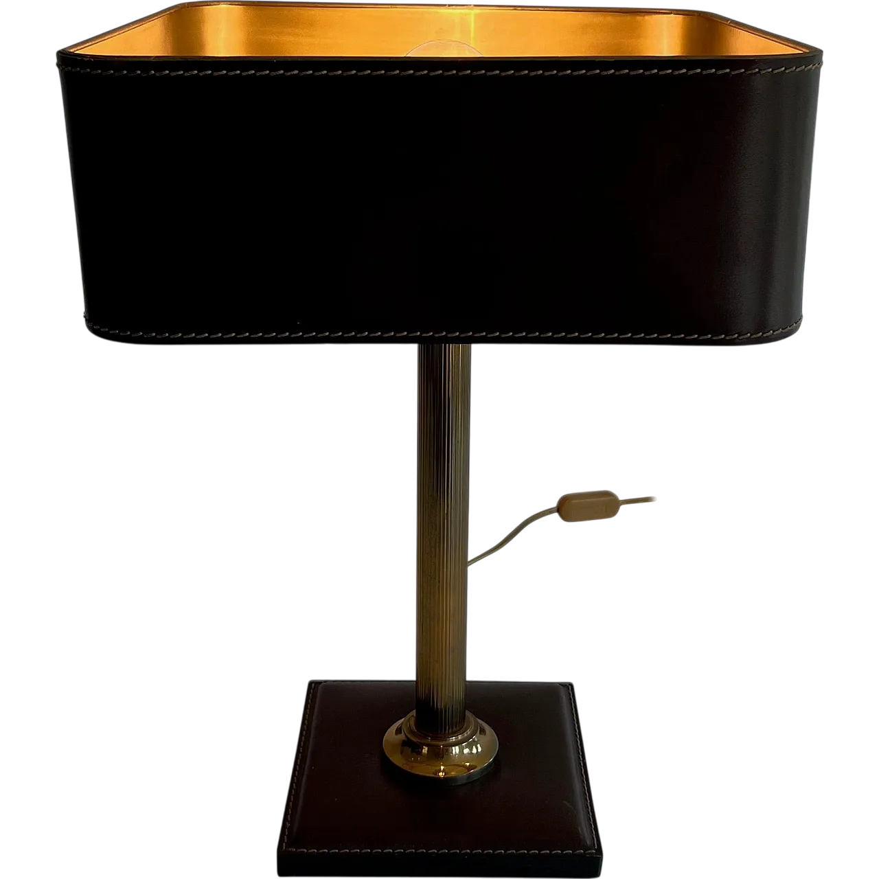 Brown leather and brass desk lamp, 1970s 21