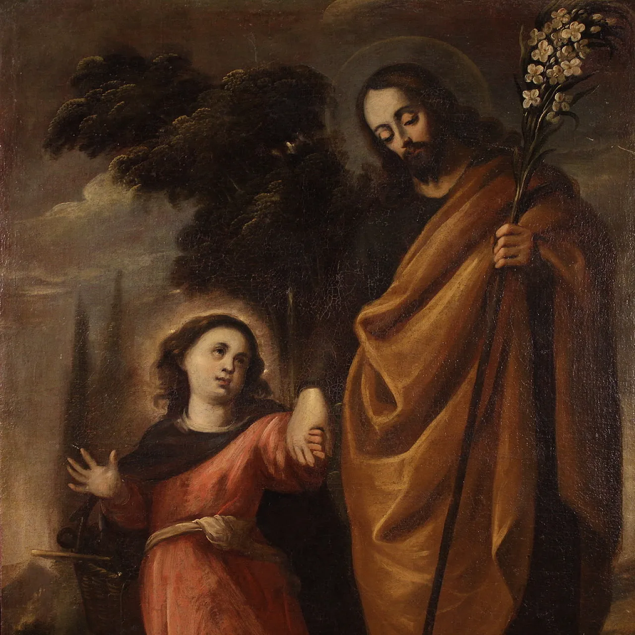 St. Joseph leads Jesus by the, oil on canvas, 17th century 3