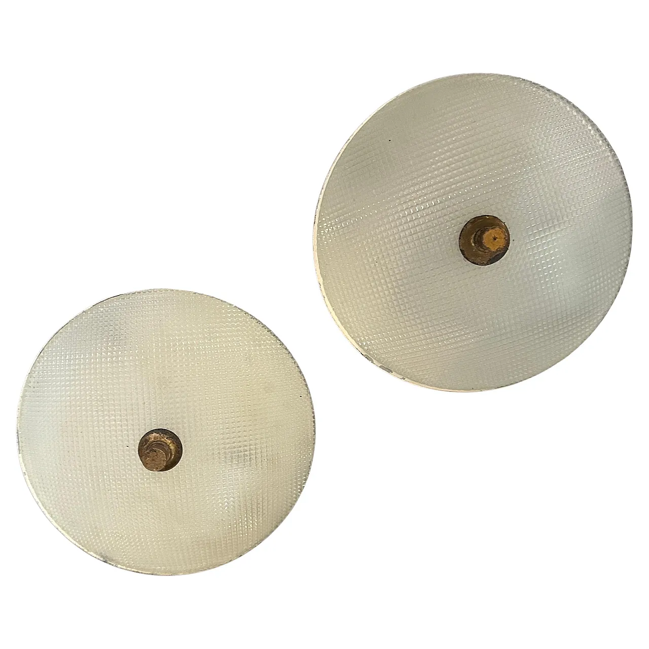 Pair of round brass and glass wall lamps, 1950s 1