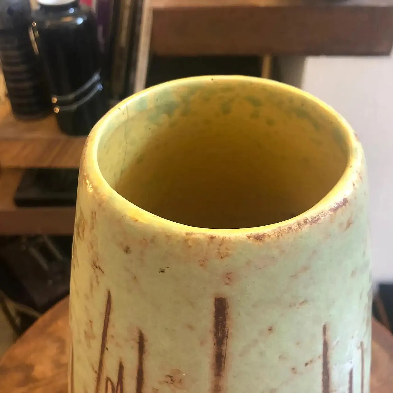 Vaso modernista in ceramica verde di Scheurich, anni '60 3