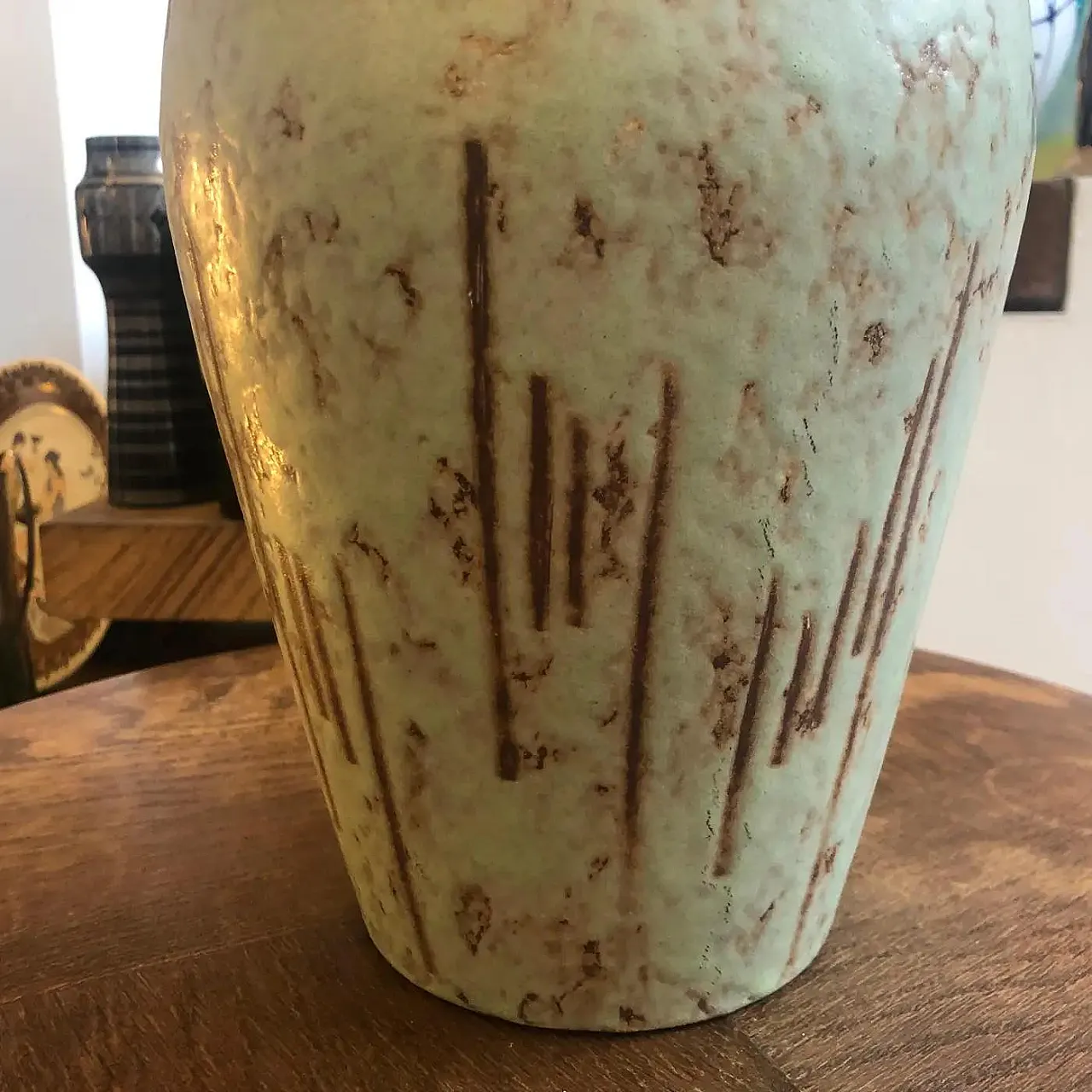 Vaso modernista in ceramica verde di Scheurich, anni '60 4