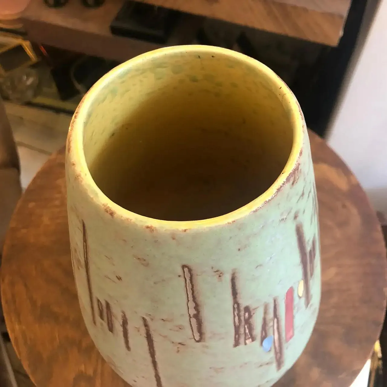 Vaso modernista in ceramica verde di Scheurich, anni '60 7