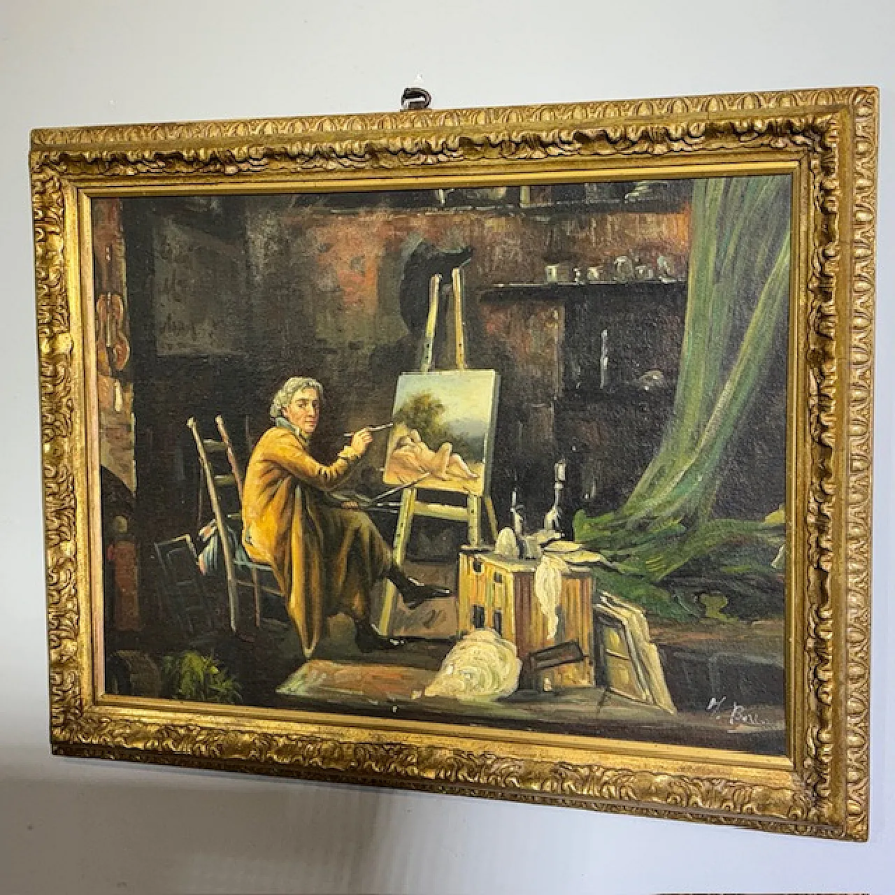 Dipinto olio su tavola Atelier d artista, 1850 1