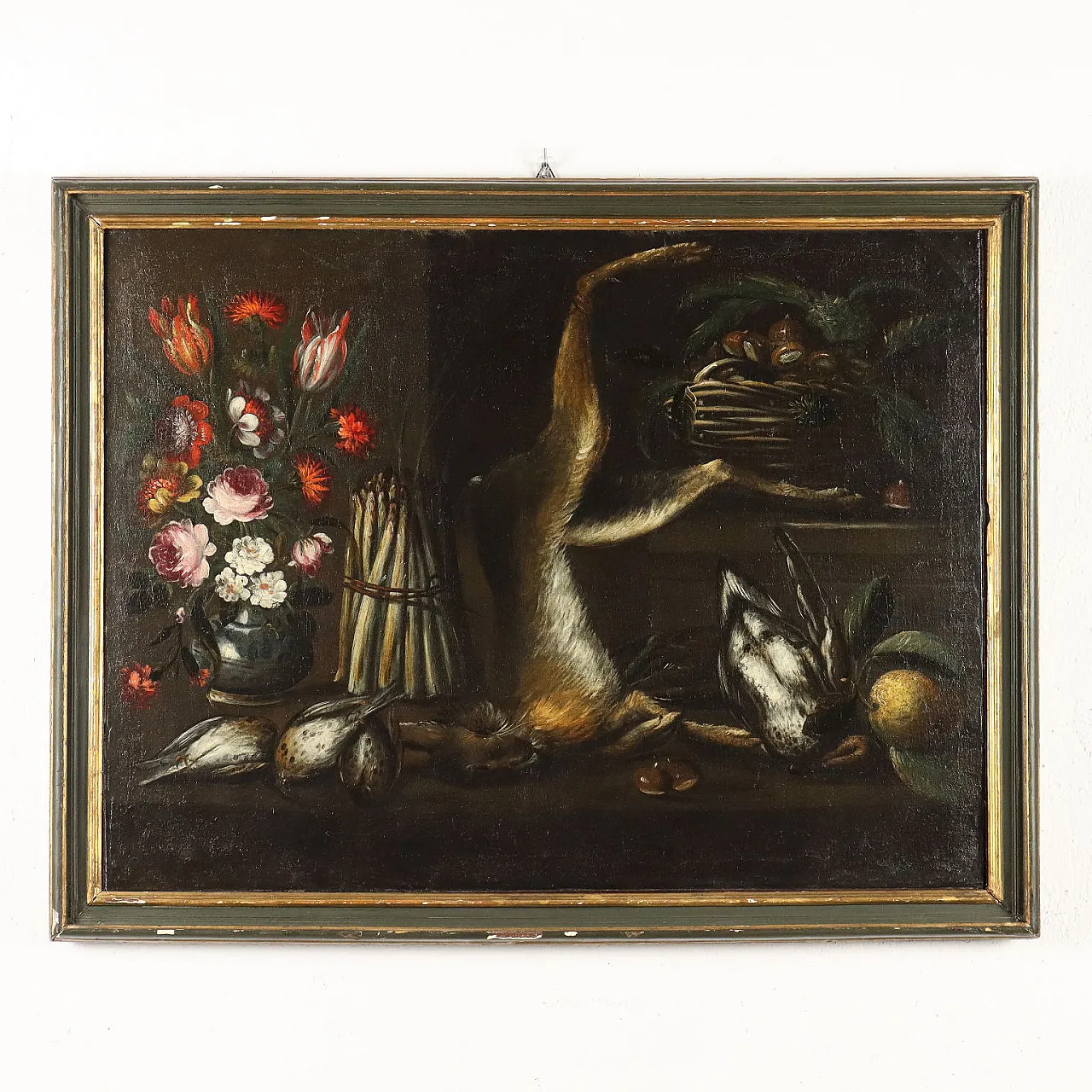 Still life with game, asparagus and chestnuts, oil painting on canvas, 18th century 3