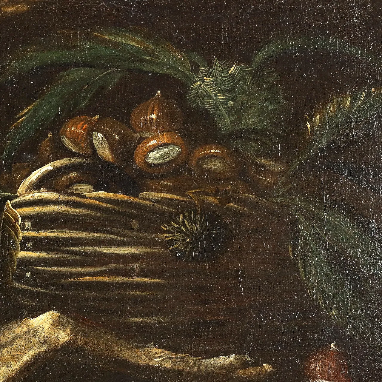 Still life with game, asparagus and chestnuts, oil painting on canvas, 18th century 8