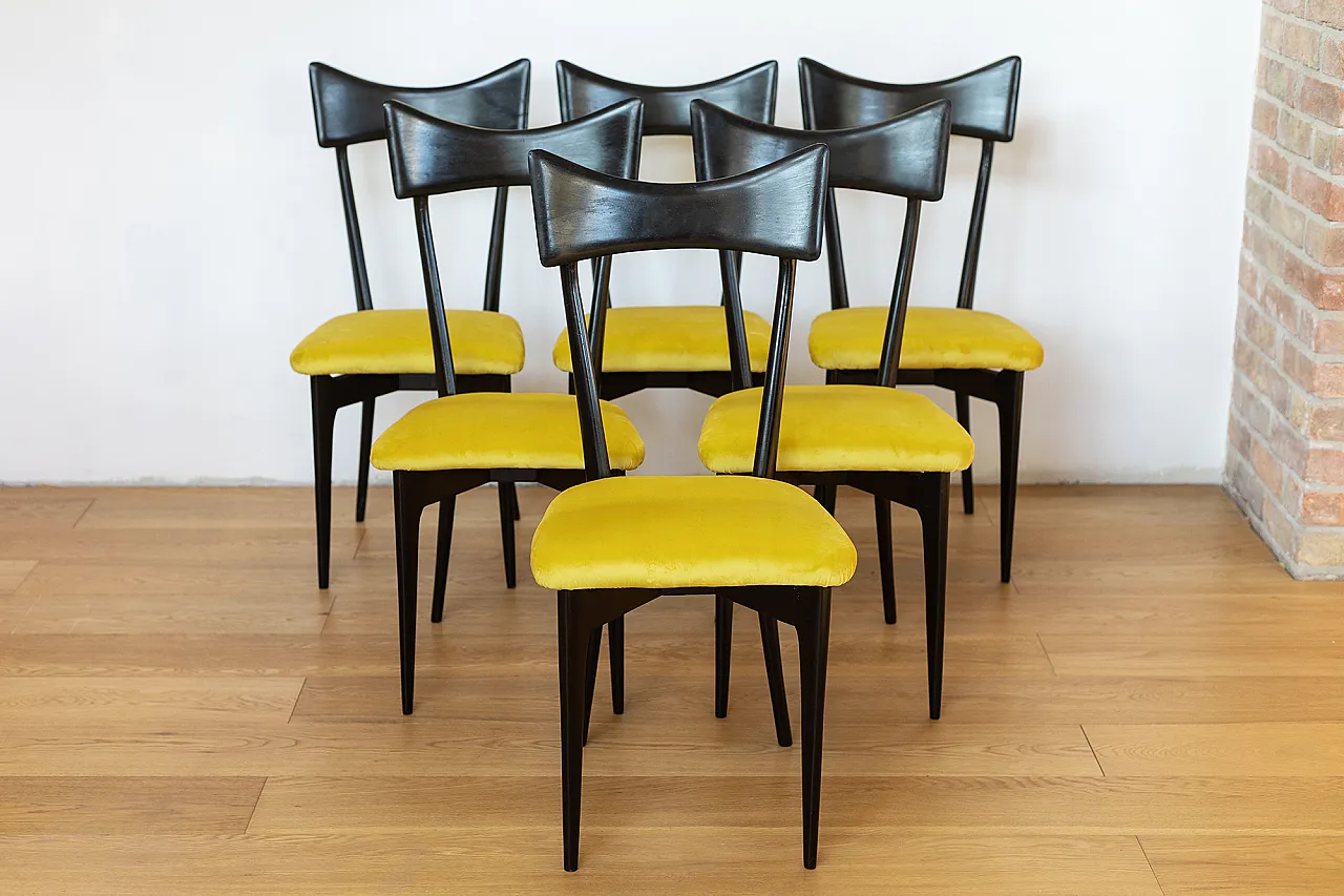 6 restored chairs in ebanized wood by Ico Parisi, 50s 2