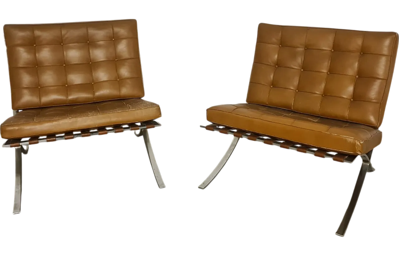 Pair of Knoll Barcellona armchairs, 60s 13