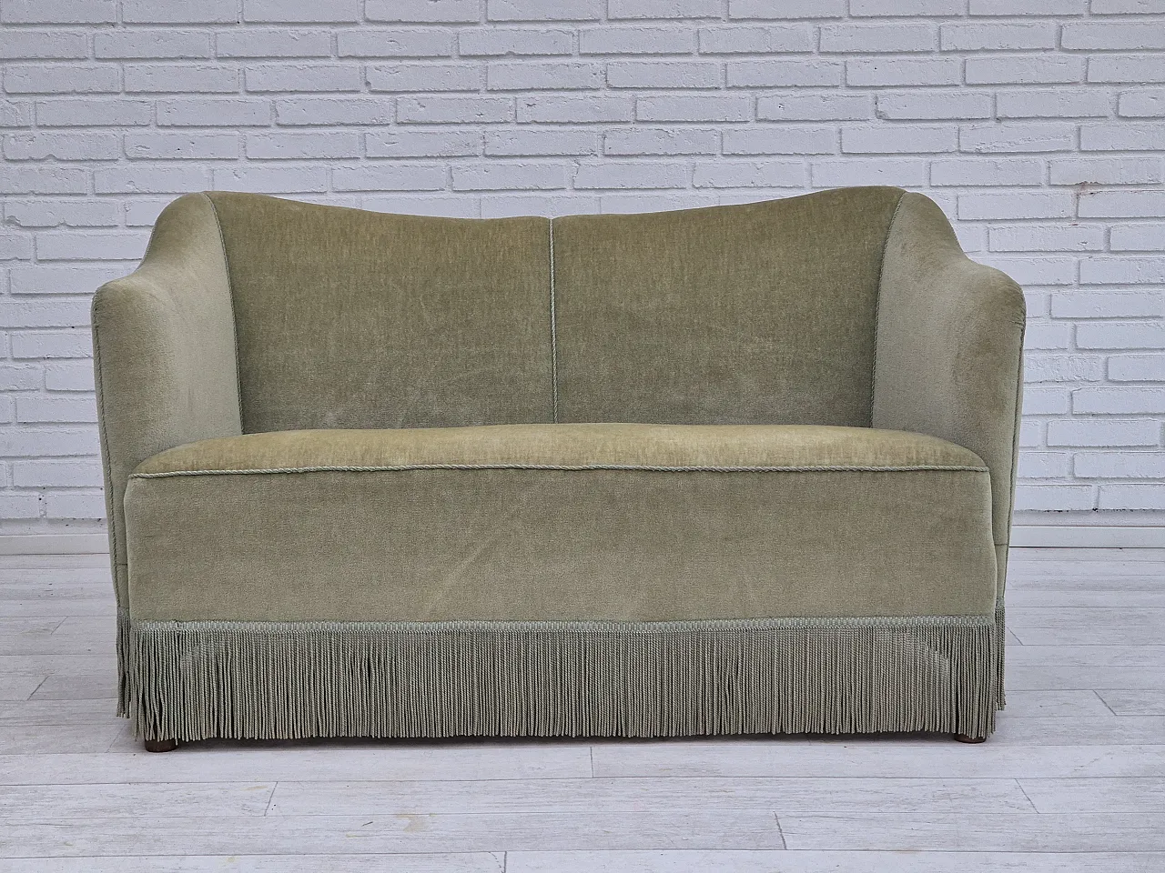 Danish 2 seater sofa green velour, 1960s 1