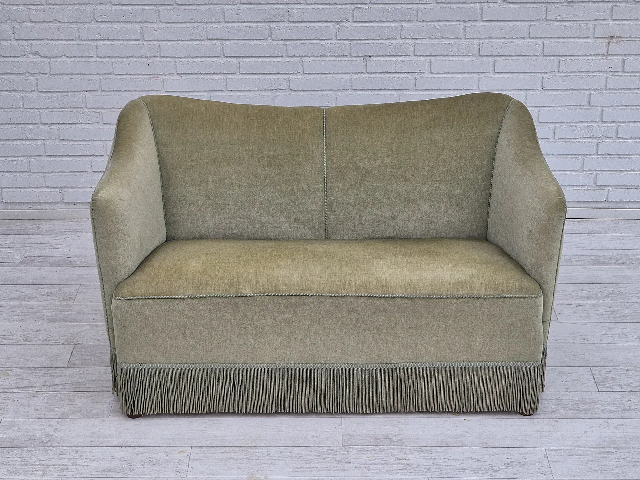 Danish 2 seater sofa green velour, 1960s 2