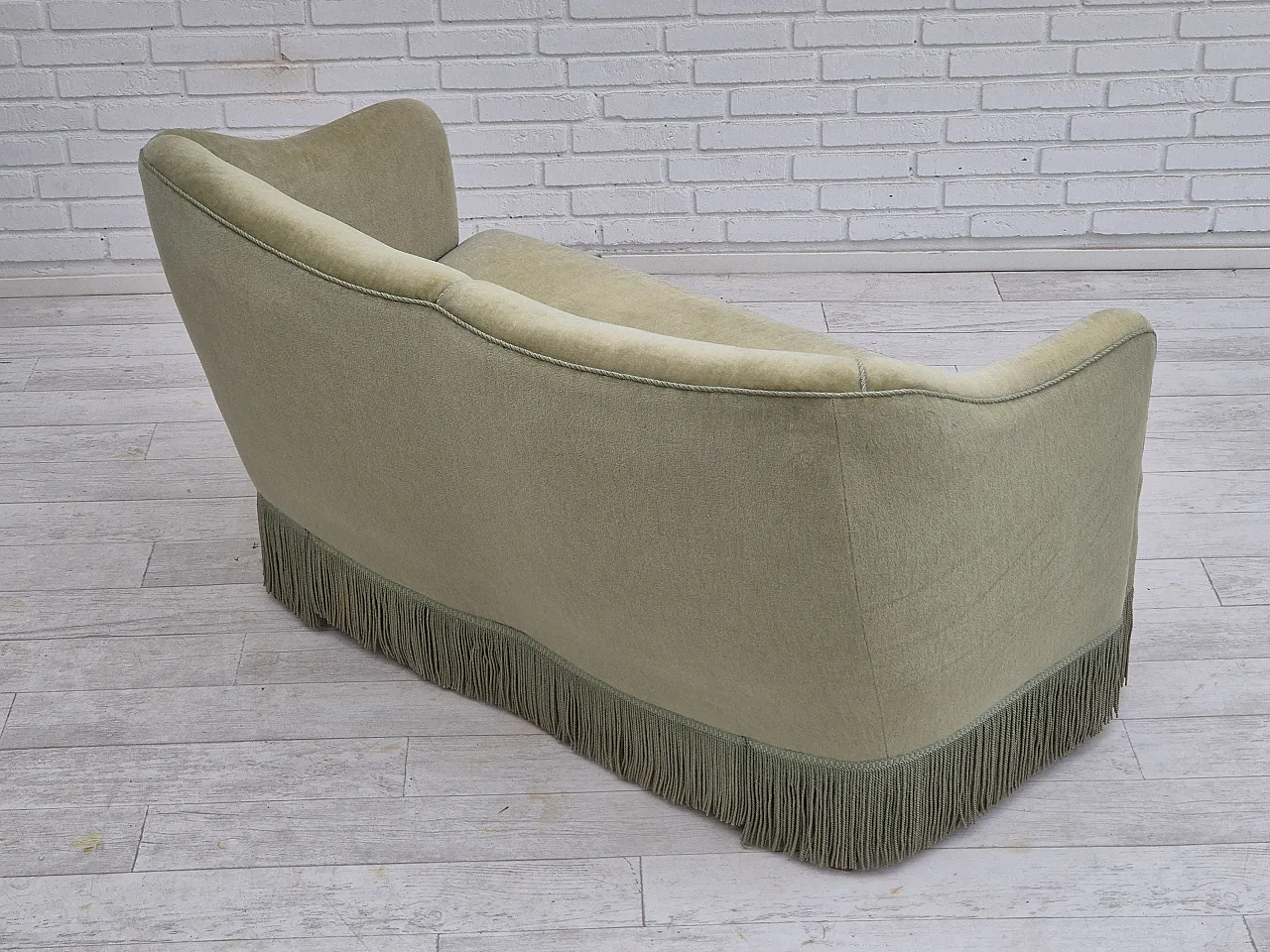 Danish 2 seater sofa green velour, 1960s 5