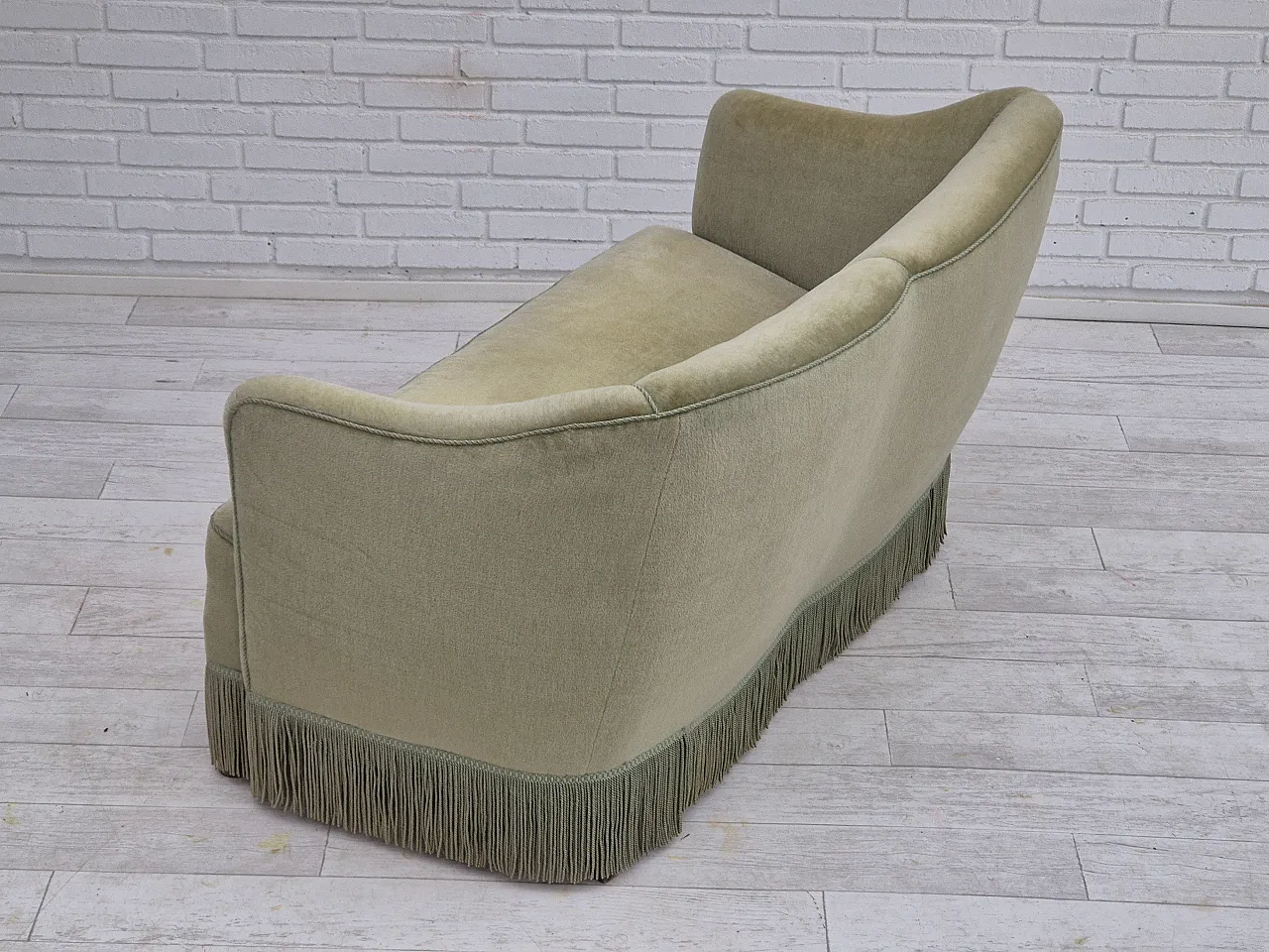 Danish 2 seater sofa green velour, 1960s 6