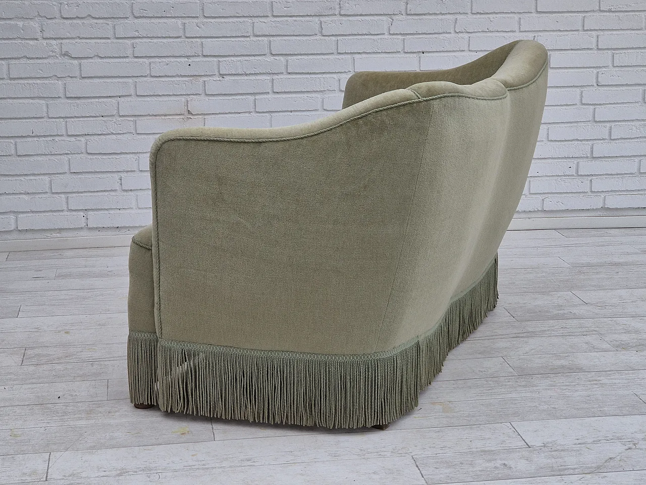 Danish 2 seater sofa green velour, 1960s 7