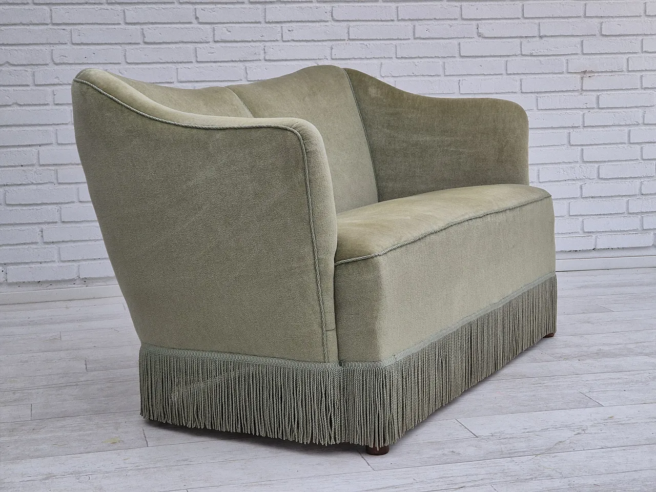 Danish 2 seater sofa green velour, 1960s 9