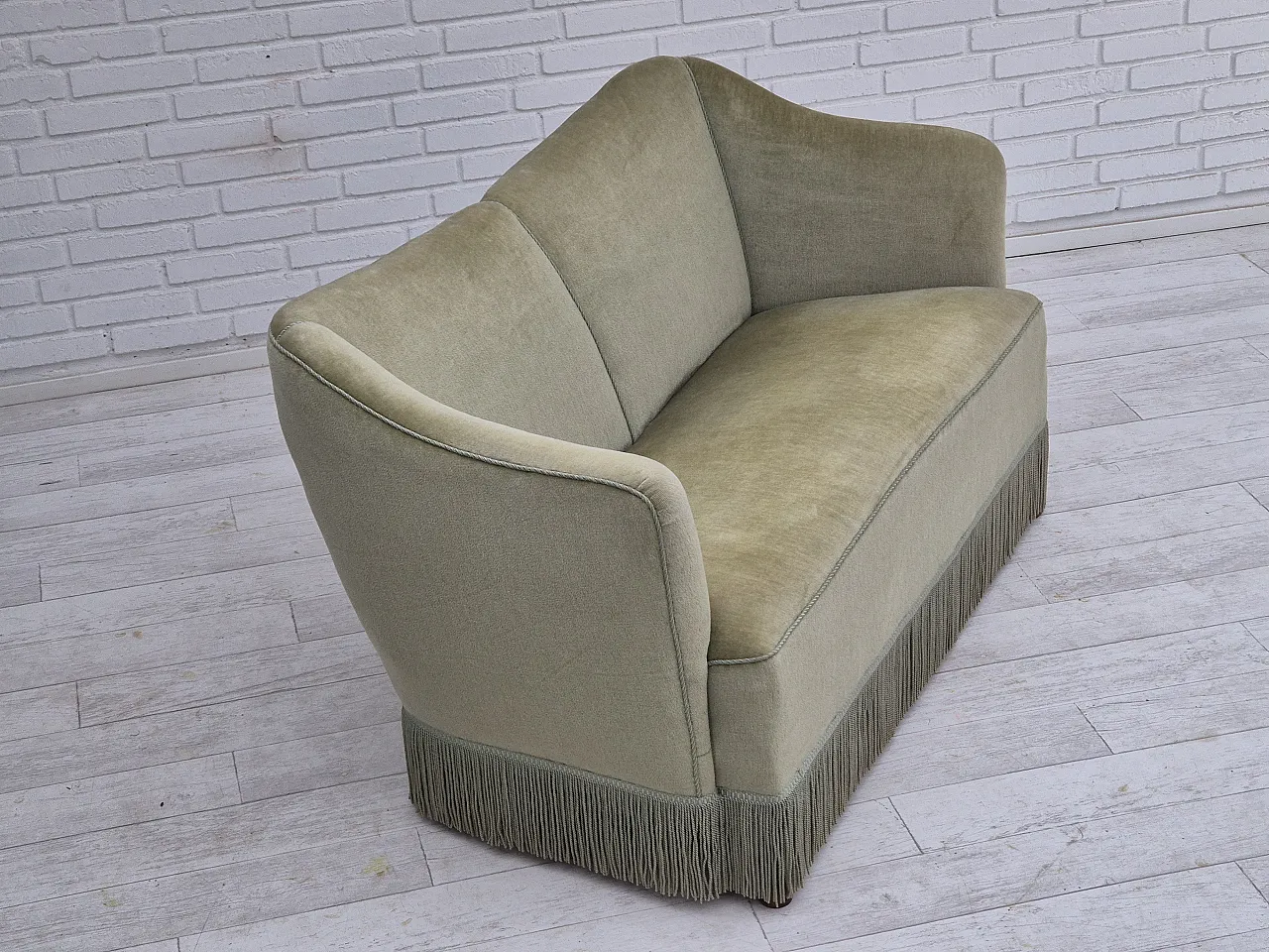 Danish 2 seater sofa green velour, 1960s 10