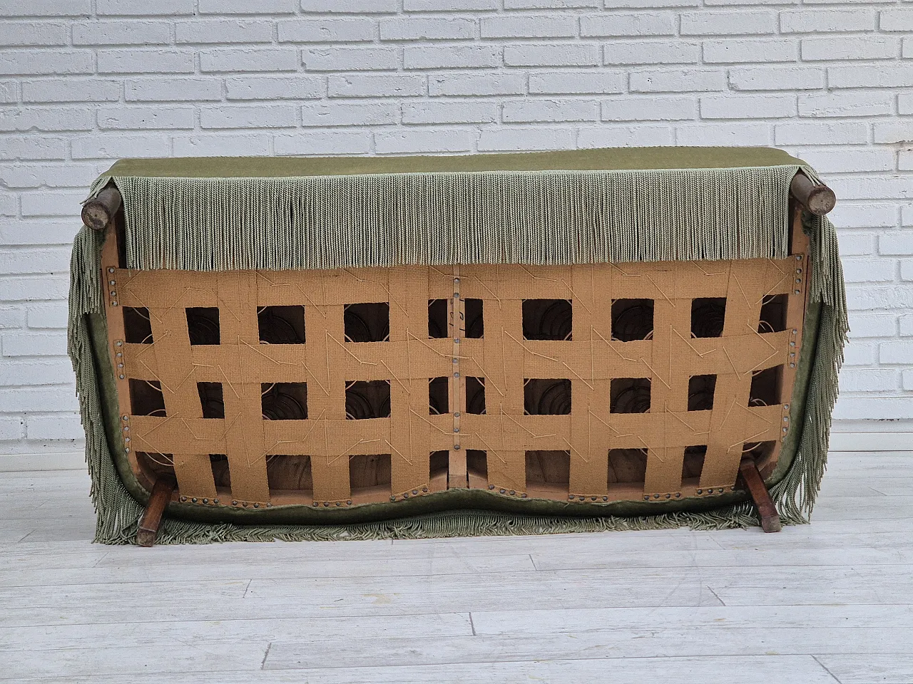 Danish 2 seater sofa green velour, 1960s 11