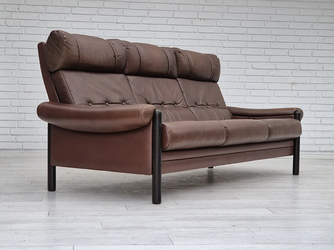 Danish 3-seater sofa in leather, 1970s 1