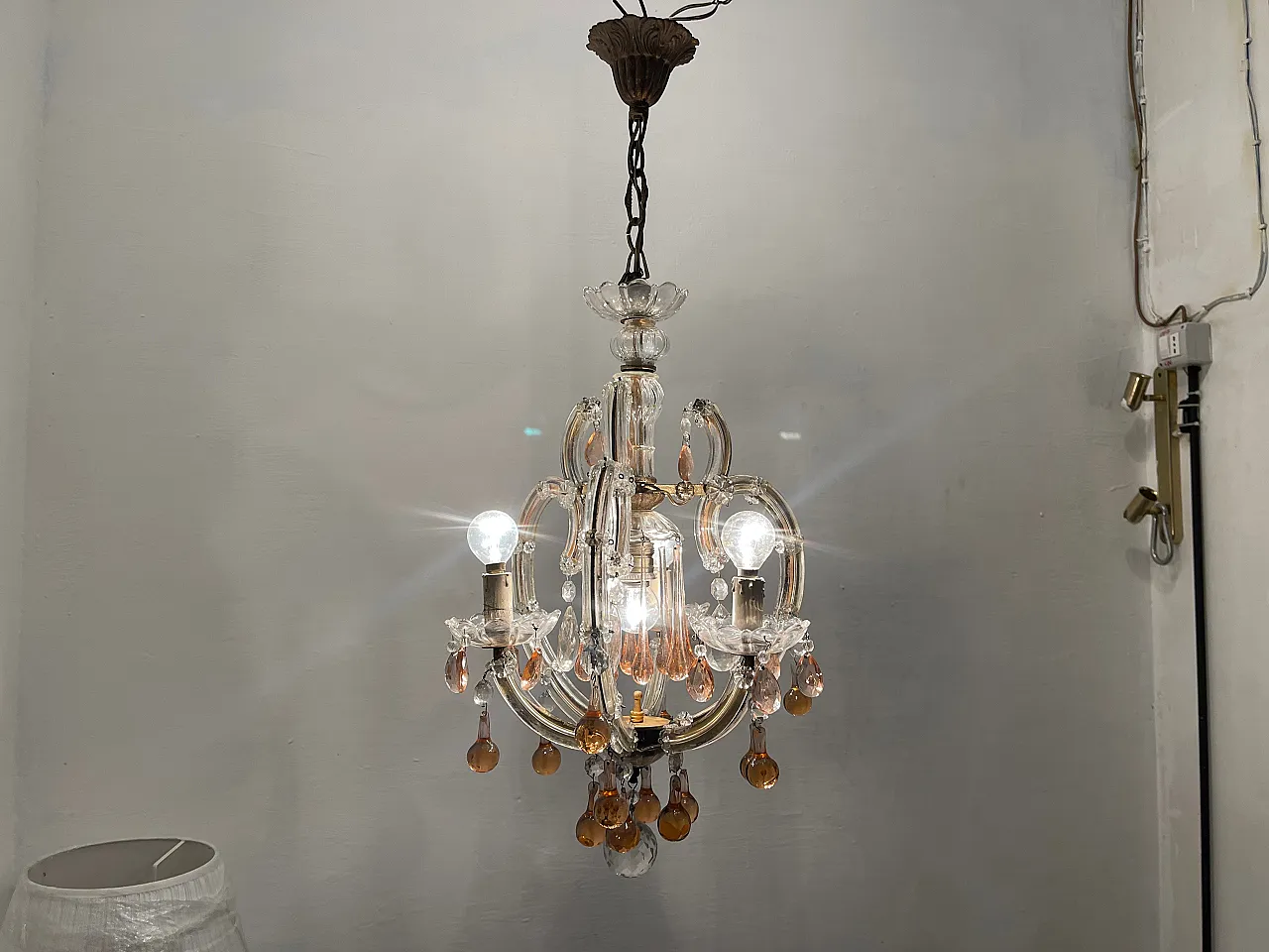 Pink Murano Glass Tear Drop Chandelier, 1950s 3