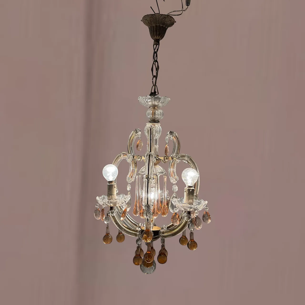 Pink Murano Glass Tear Drop Chandelier, 1950s 7