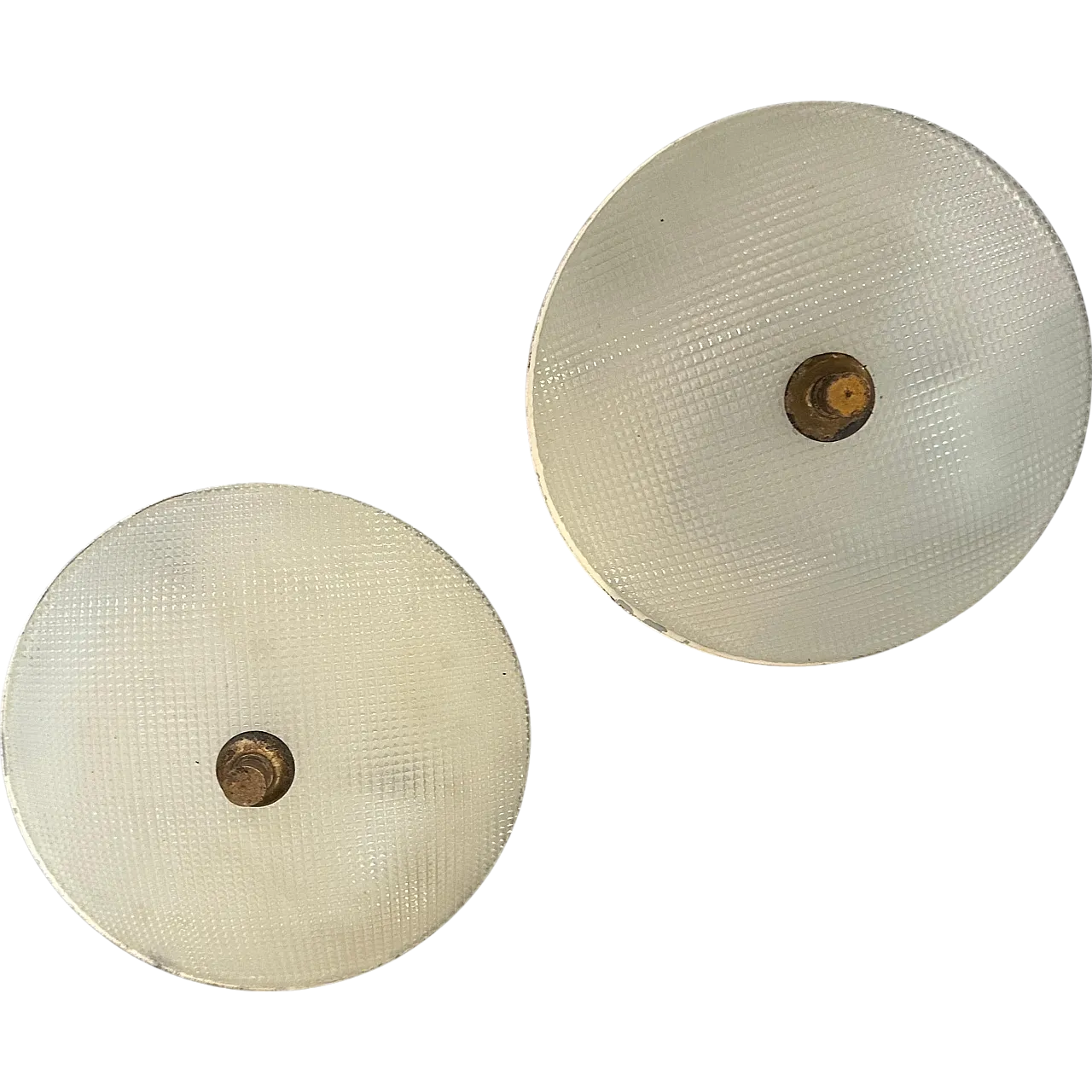 Pair of round brass and glass wall lamps, 1950s 12