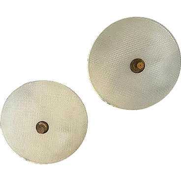 Pair of round brass and glass wall lamps, 1950s