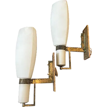 Pair of wall lamps by Bruno Gatta in brass and glass, 1950s