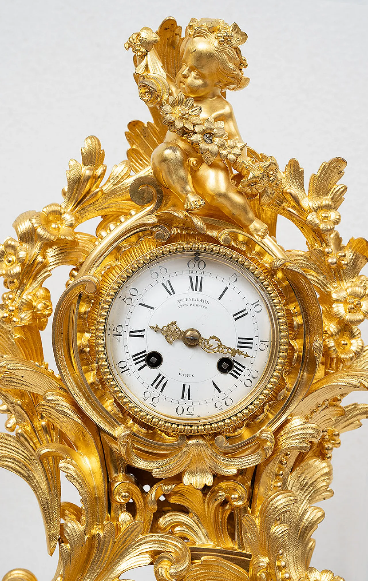 Triptych of Napoleon III French clock in golden bronze, 20th century 2