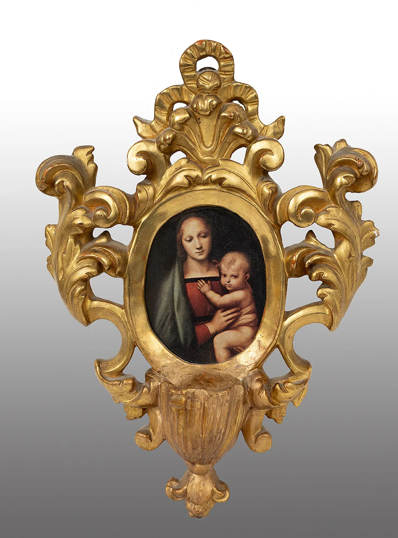 Acquasantiera Luigi Filippo Romana in golden and carved wood, 19th c 1