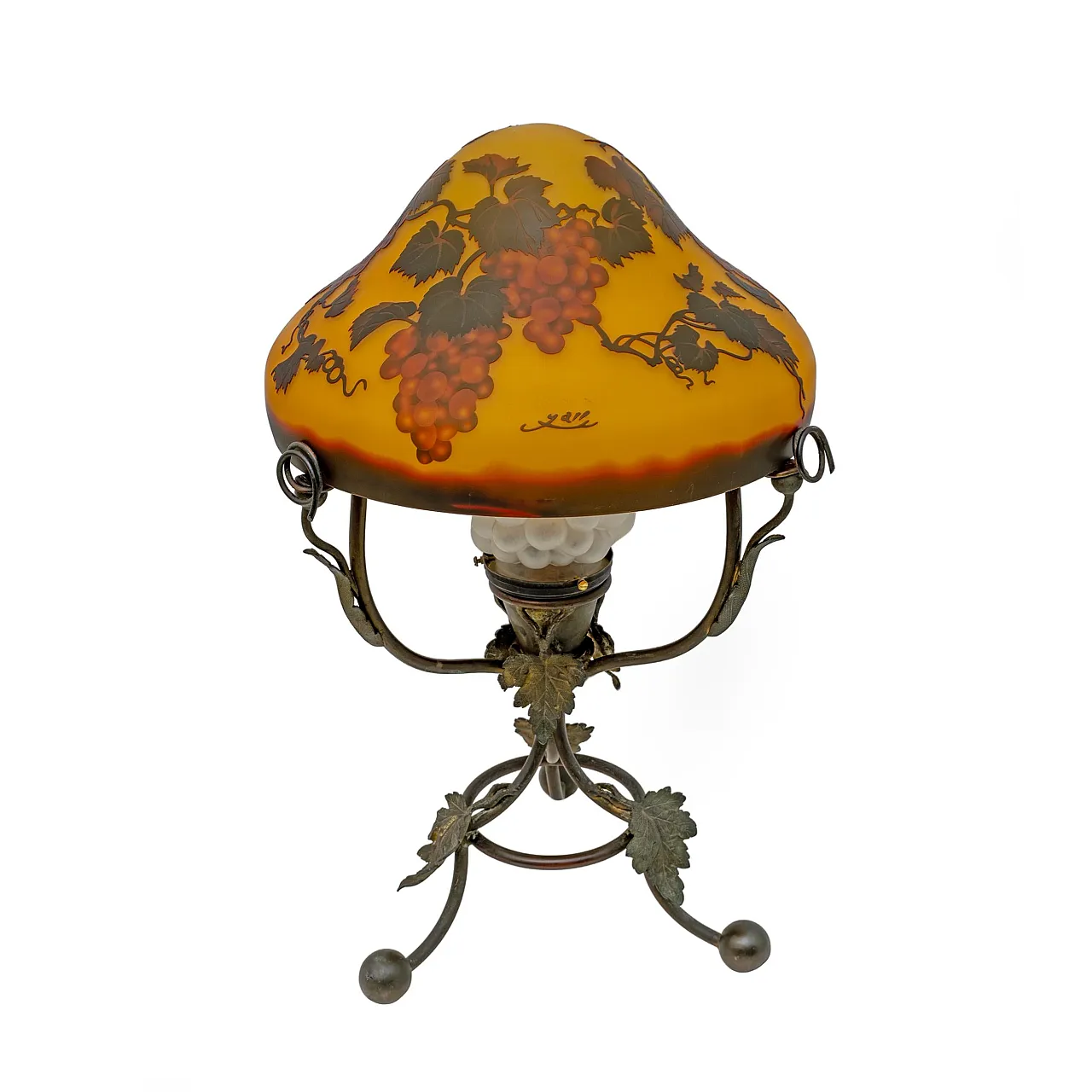 Glass and bronze table lamp with cameo by Émile Gallé, 20th century 3