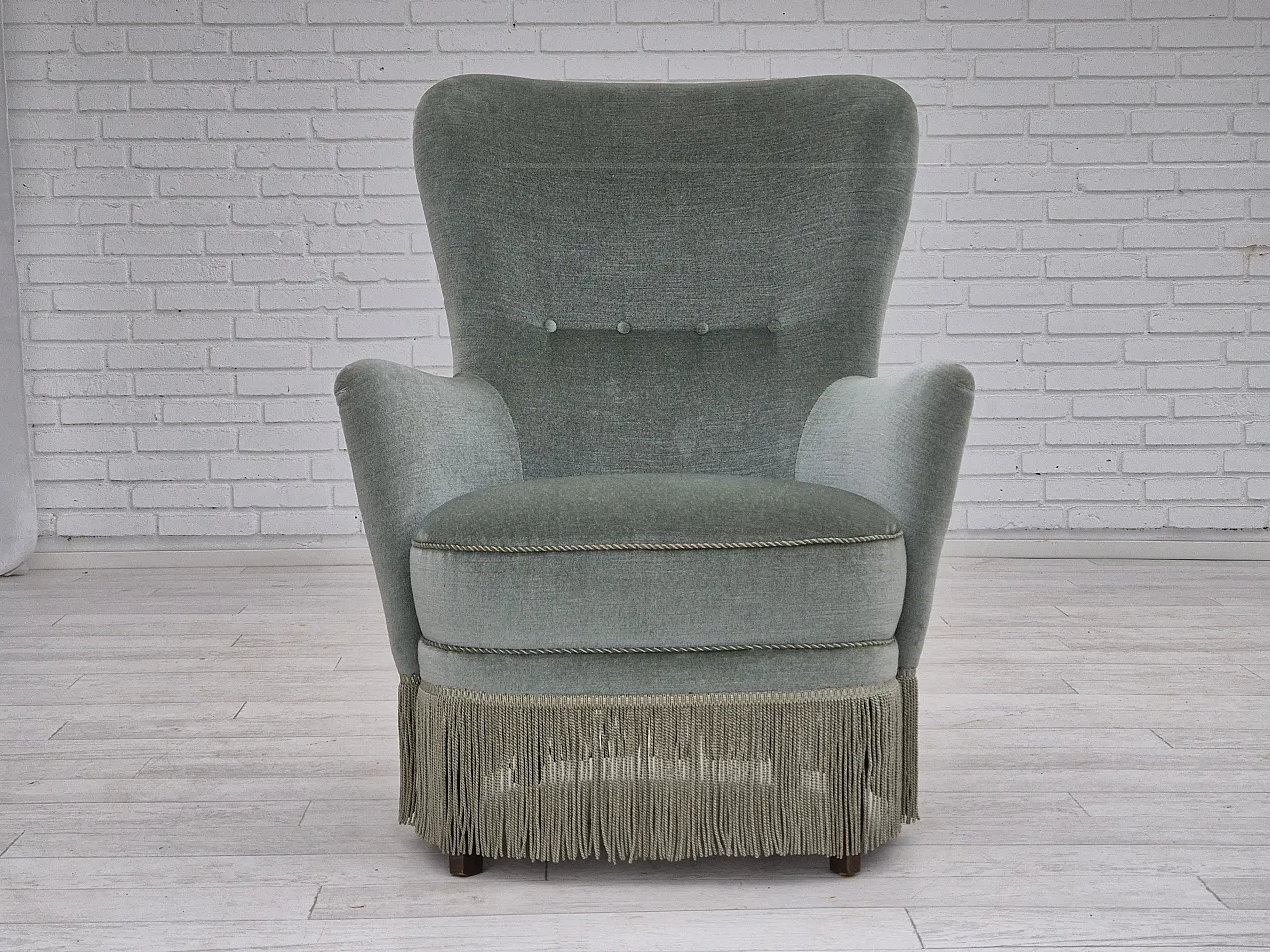 Danish armchair velour and beech wood, 70s 1