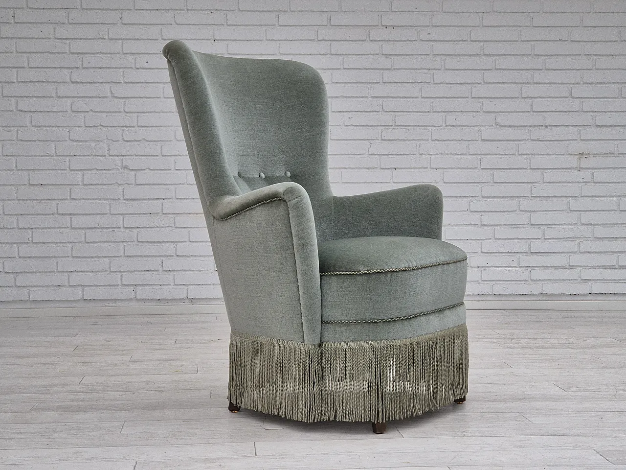 Danish armchair velour and beech wood, 70s 5