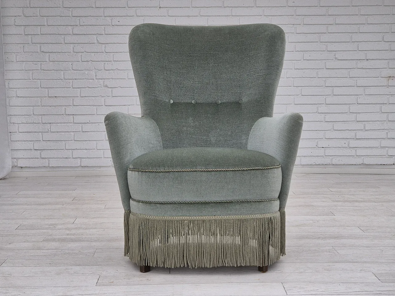 Danish armchair velour and beech wood, 70s 9