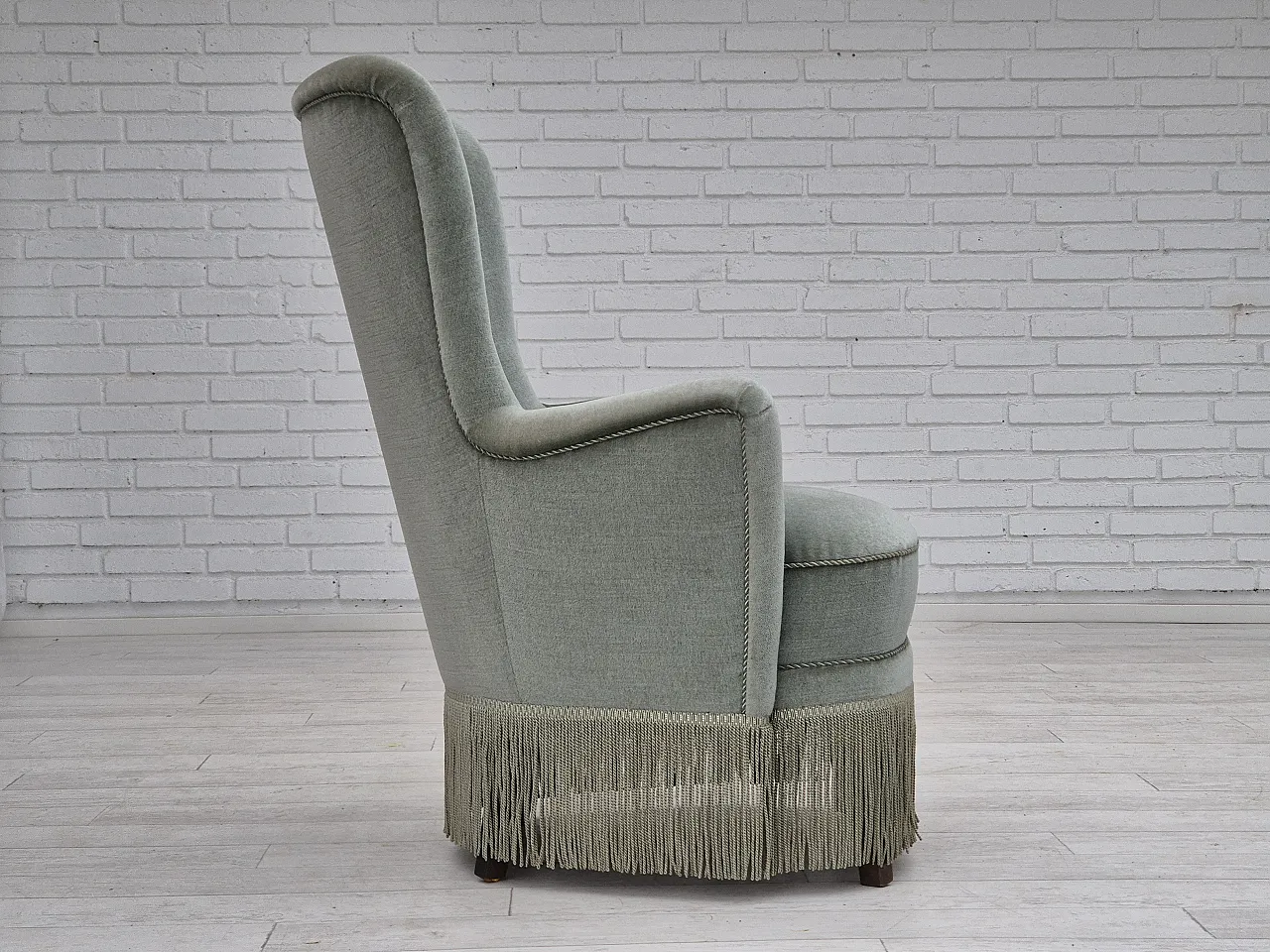 Danish armchair velour and beech wood, 70s 11