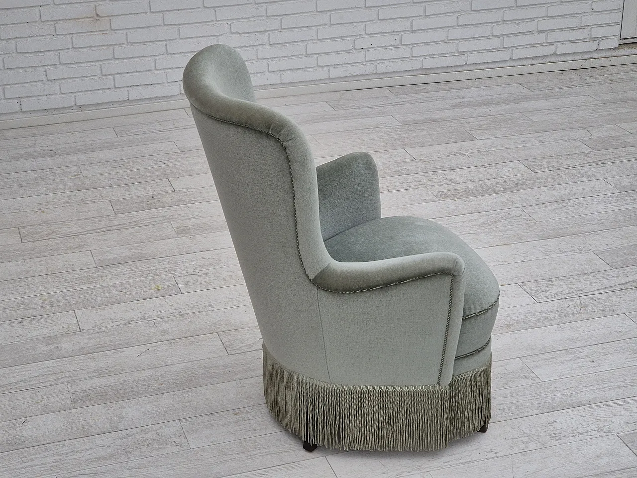 Danish armchair velour and beech wood, 70s 12