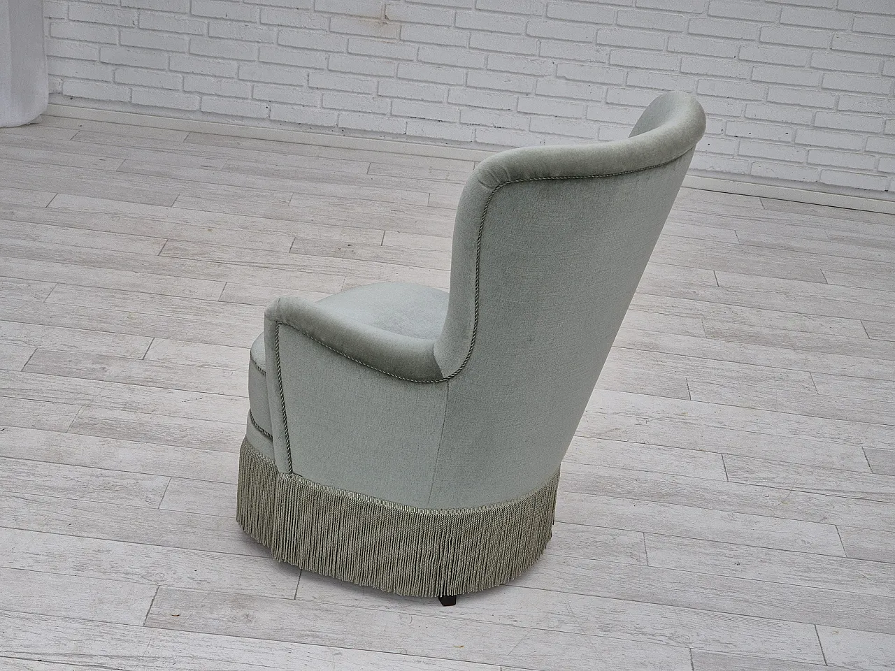 Danish armchair velour and beech wood, 70s 14