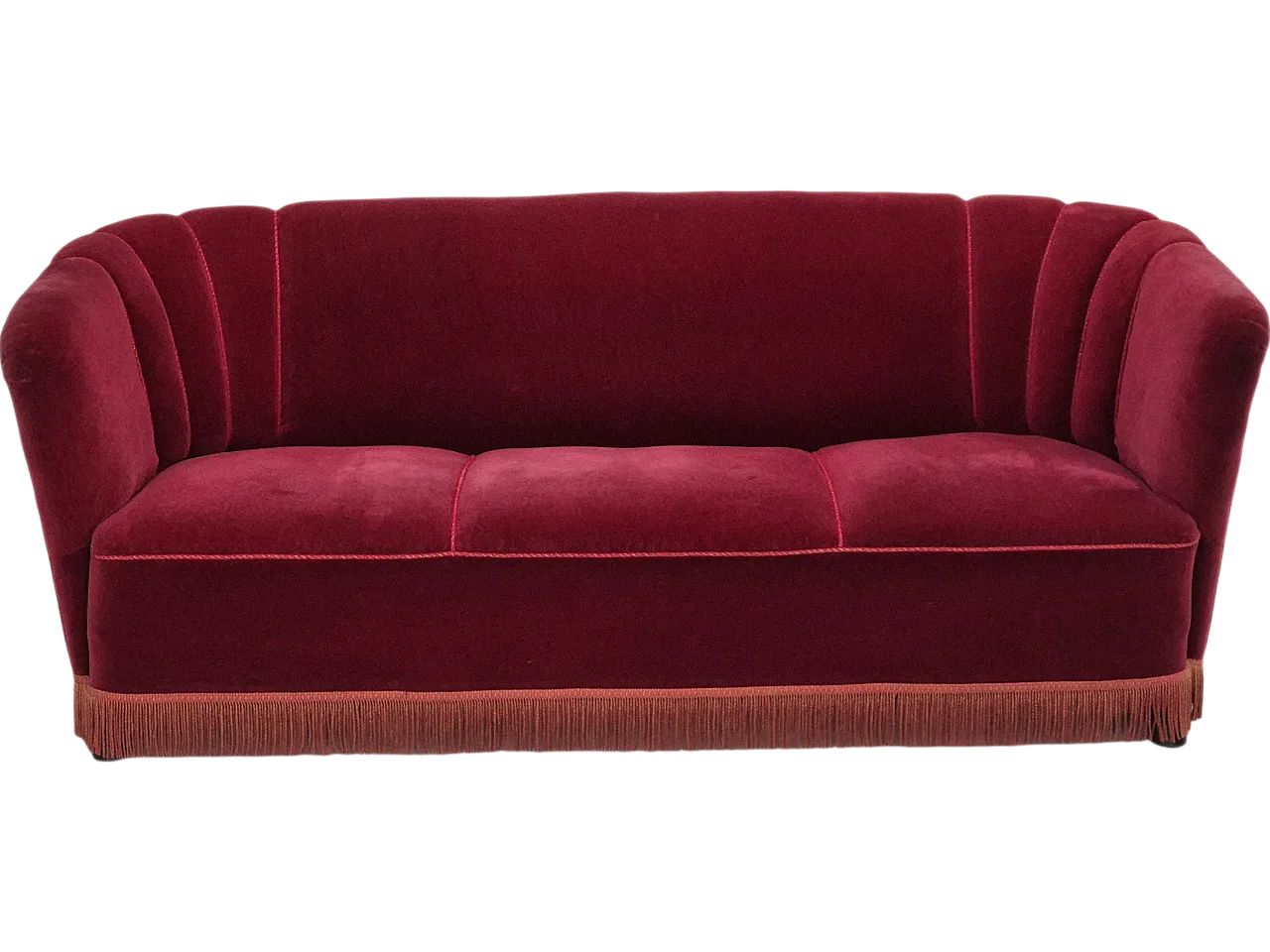 Danish 3 seater sofa cherry-red furniture, 60s 20