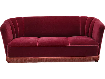 Danish 3 seater sofa cherry-red furniture, 60s