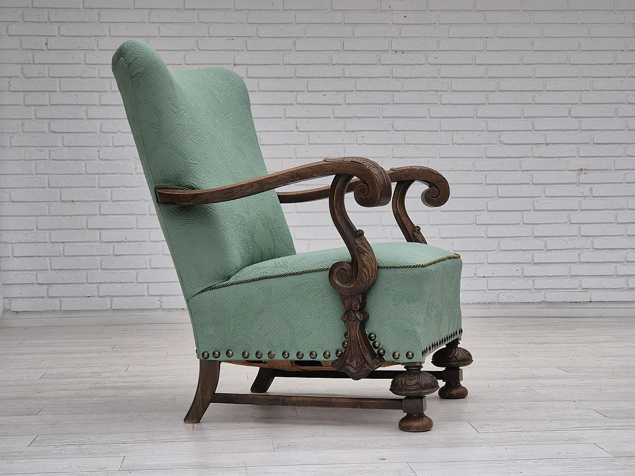 Reupholstered Danish armchair, light green, 50s, 1