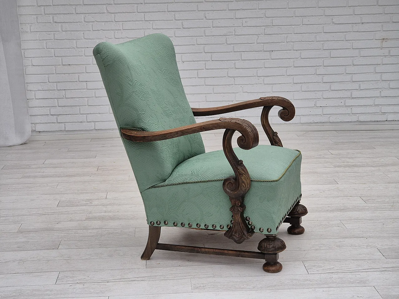 Reupholstered Danish armchair, light green, 50s, 2