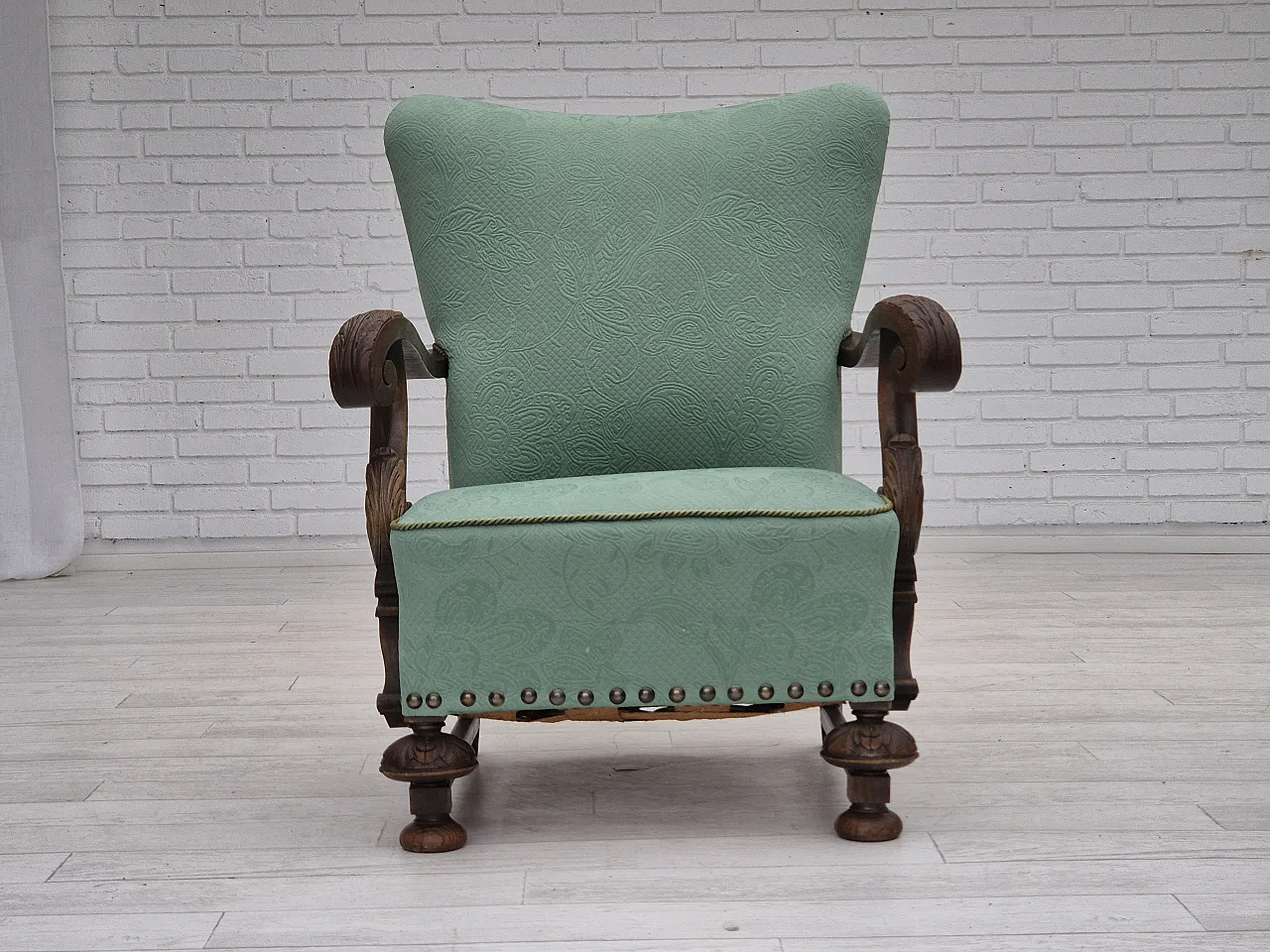 Reupholstered Danish armchair, light green, 50s, 5