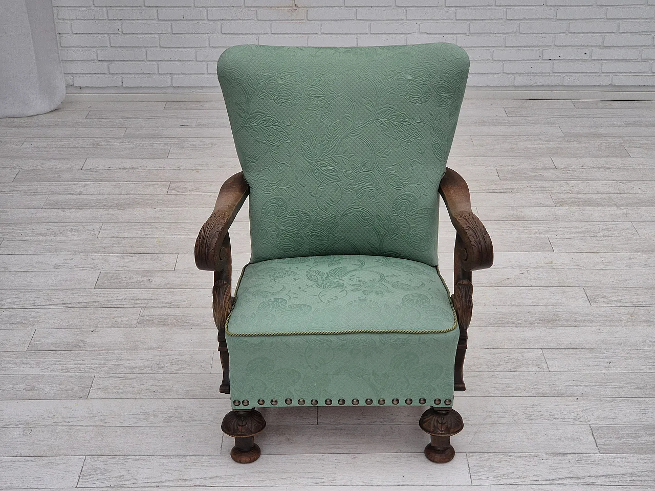 Reupholstered Danish armchair, light green, 50s, 6