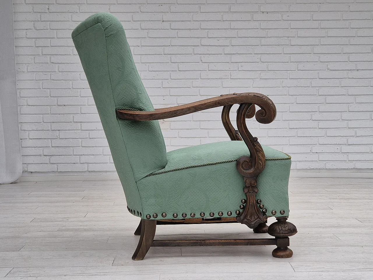 Reupholstered Danish armchair, light green, 50s, 7