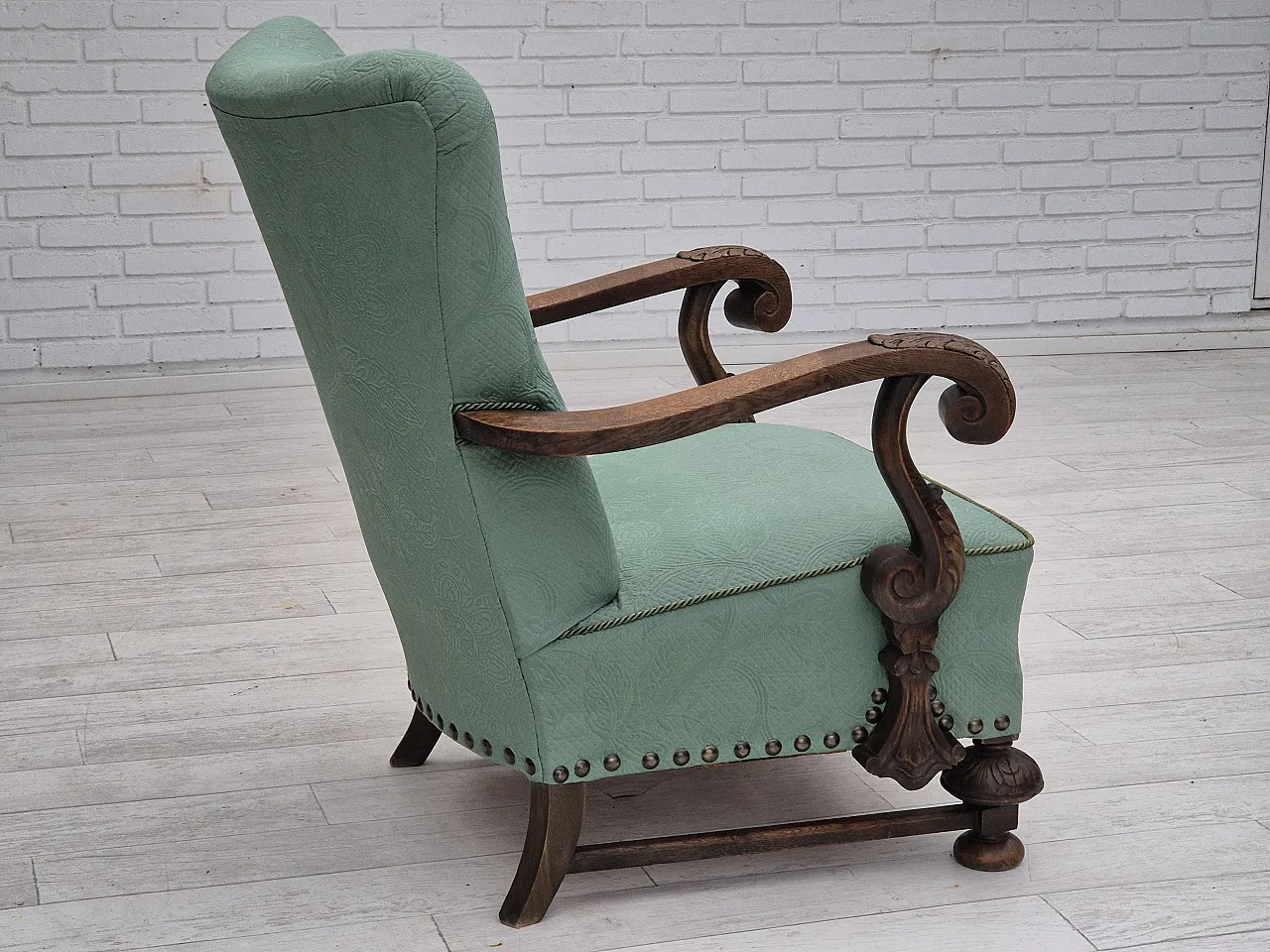 Reupholstered Danish armchair, light green, 50s, 8