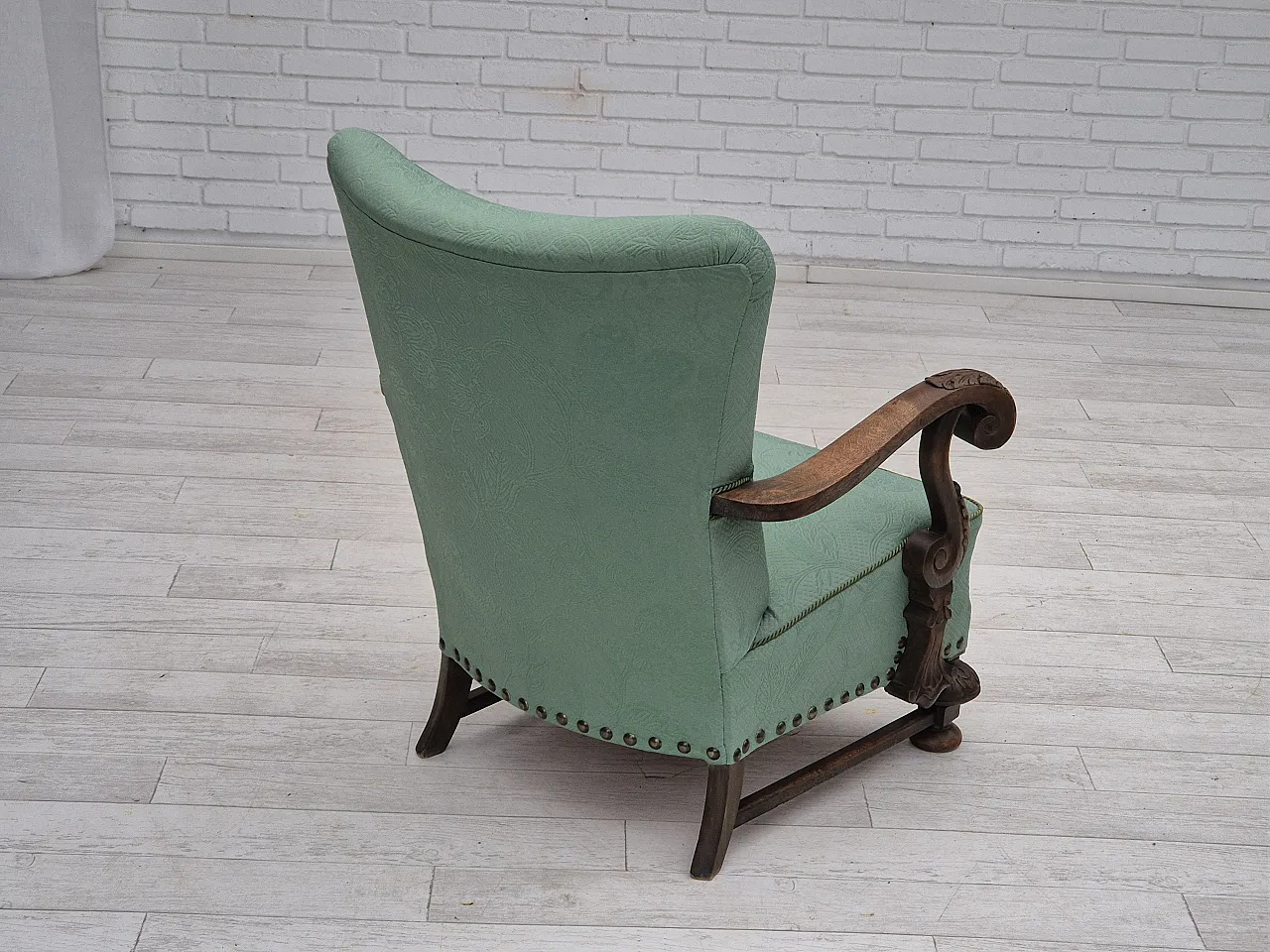 Reupholstered Danish armchair, light green, 50s, 9