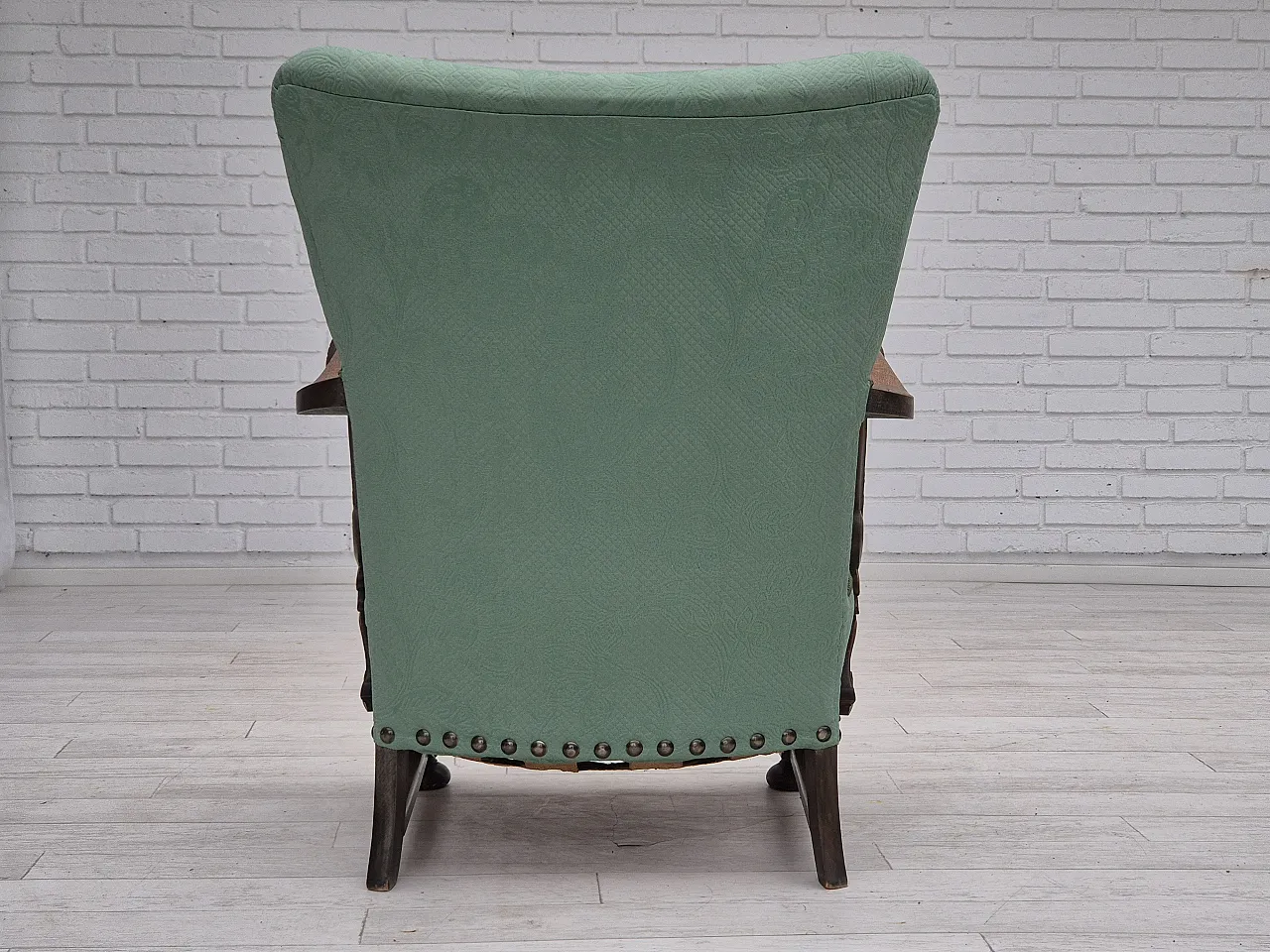 Reupholstered Danish armchair, light green, 50s, 11