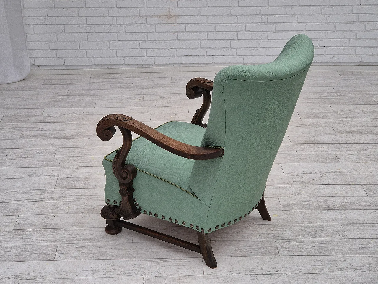 Reupholstered Danish armchair, light green, 50s, 12