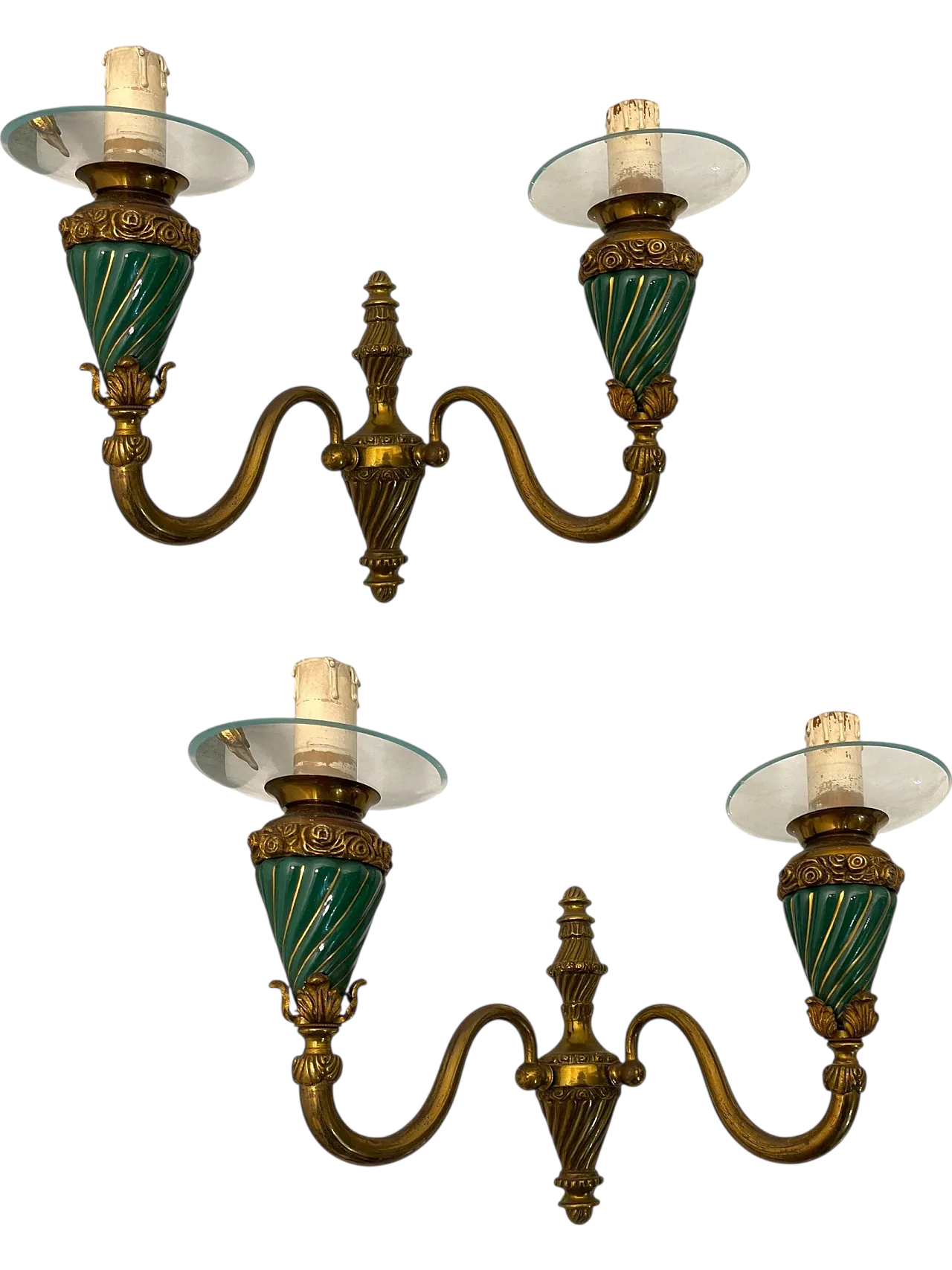 Coppia di appliques in bronzo e ceramica, anni '50 10