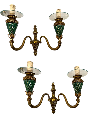 Coppia di appliques in bronzo e ceramica, anni '50