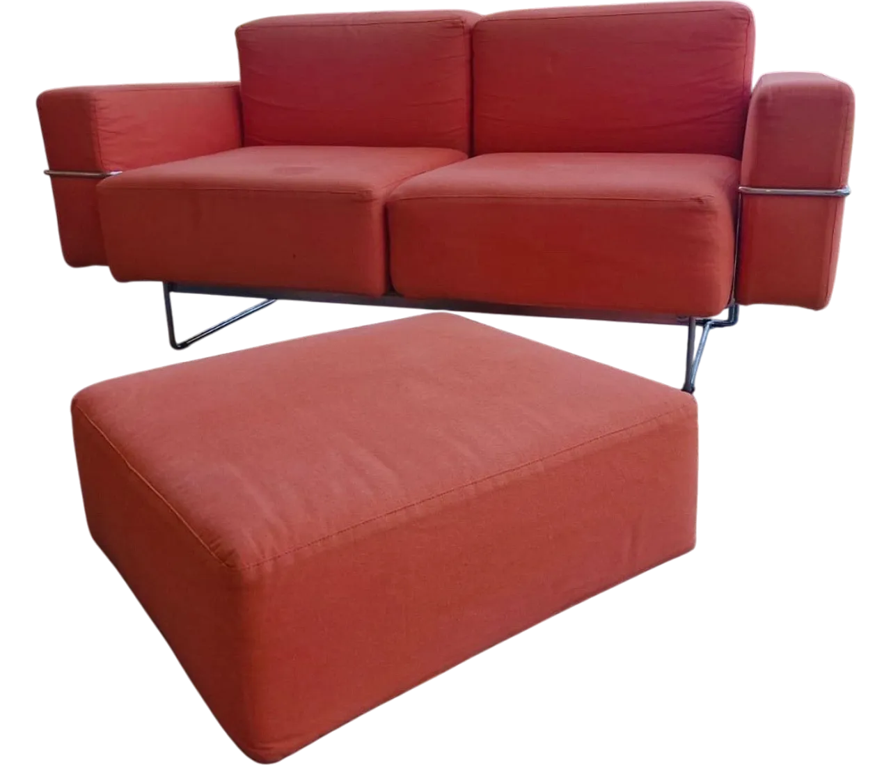 Two-seater sofa with orange Ipercubik pouf by Biesse 11