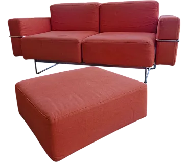 Two-seater sofa with orange Ipercubik pouf by Biesse